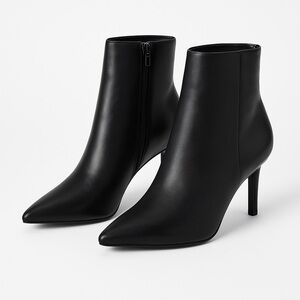 Express Black Faux Leather Pointed Toe Heeled Booties (Size 10, NWOT)